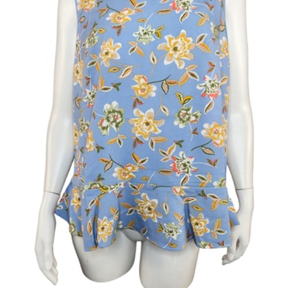 Denim & Co. Printed Sleeveless Tank Top Flutter Bottom Blue Floral X-Small NWOT - Picture 3 of 14